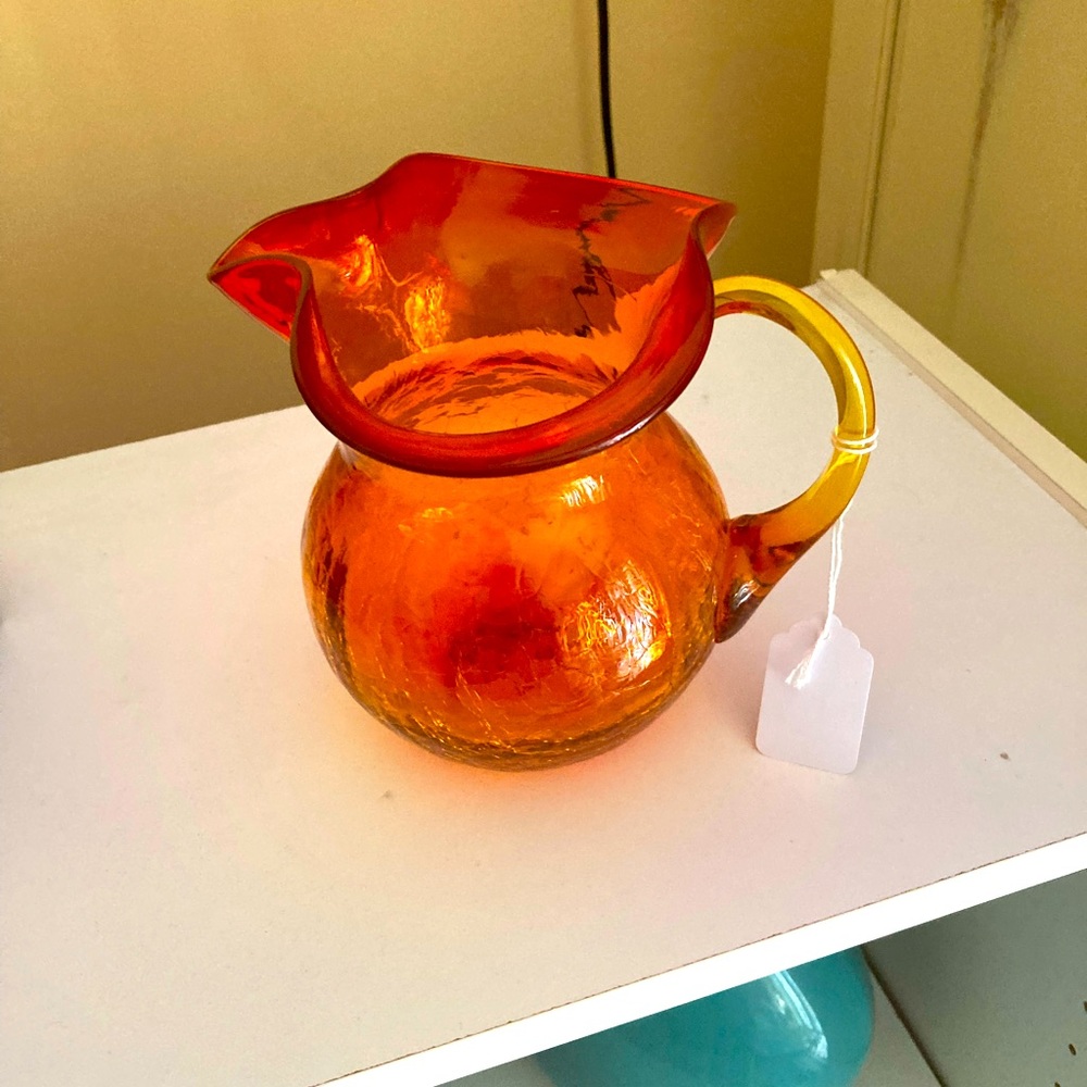 Crackle glass pitcher in orange